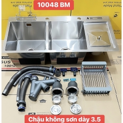 CHẬU RỬA CHÉN 2 HỘC INOX - CÓ BÀN CHỜ HỐ RÁC - VÒI LẠNH INOX NÓNG LẠNH 100 x 48 cm