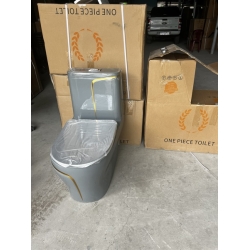 Bồn Cầu 1 Khối Xám Viền Kẻ Vàng AUQACERA 2057