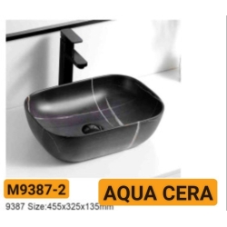 LAVABO CHẬU SỨ VUÔNG-TRÒN ĐEN VÂN TRẮNG - M9387-2