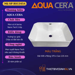 LAVABO CHẬU ĐẶT BÀN - VUÔNG TRẮNG - RS1345A