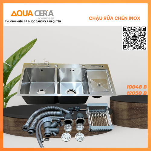 Chậu Rửa Chén Vắt Dao Hộc Rác INOX 304 AQUACERA – 10048
