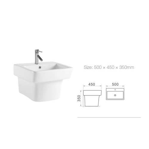 LAVABO LIỀN CHÂN VUÔNG TREO TƯỜNG- 804