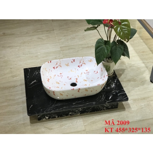 LAVABO CHẬU SỨ HOA VĂN ĐỎ TRẮNG 2009