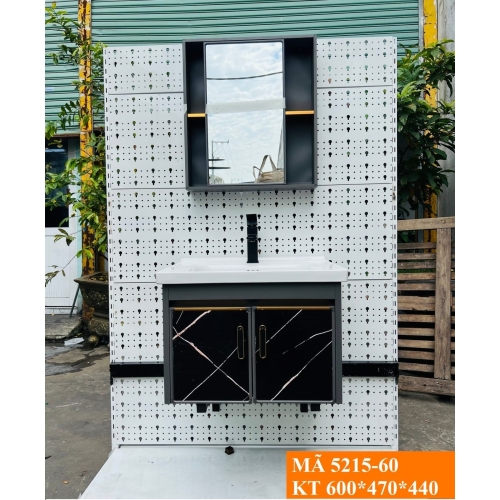 BỘ TỦ GƯƠNG LAVABO ĐEN HOẠ TIẾT VÀNG - 5215-60