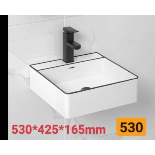 BỘ LAVABO ĐẶT BÀN TRẮNG VIỀN ĐEN 530