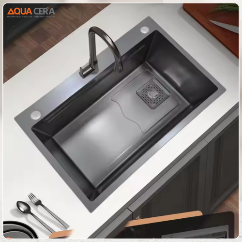 Chậu Rửa Chén Đơn Inox Phủ Nano Đen AQUACERA-7846AE