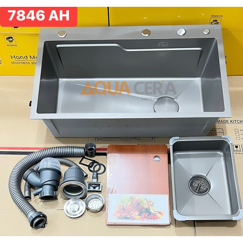 CHẬU RỬA CHÉN 1 HỘC NANO XÁM + VÒI CHÉN NÓNG LẠNH