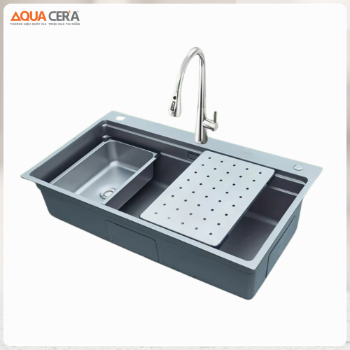 Chậu Rửa Chén 1 Hộc Inox 304 Dầy 5 Ly AQUACERA-7848D