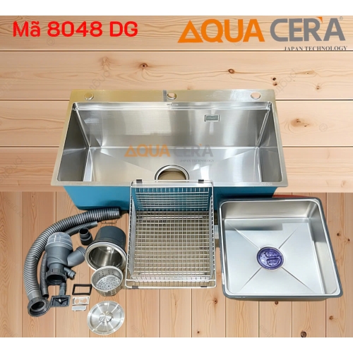 CHẬU RỬA CHÉN 1 HỘC HẠ BẬC + VÒI INOX NÓNG LẠNH 80 x 48 cm