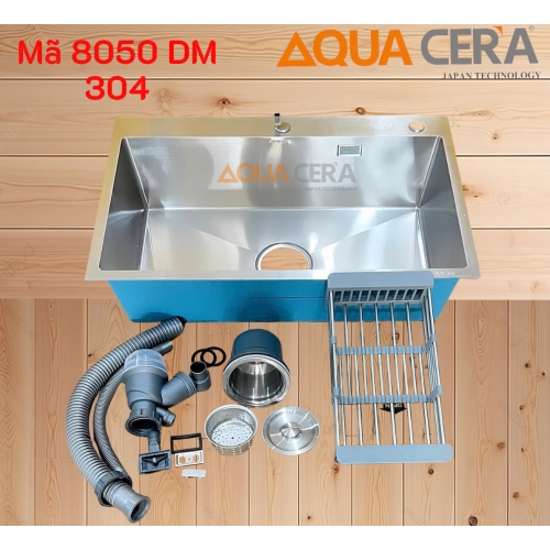 CHẬU RỬA CHÉN 1 HỘC PHI XẢ 140mm  + VÒI INOX NÓNG LẠNH 80 x 50 cm