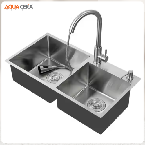 Chậu Rửa Chén Hai Hố Lệch INOX 304 AQUACERA – 8245L