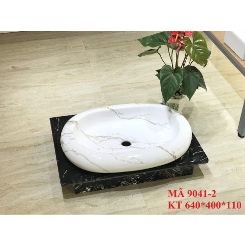 LAVABO ĐẶT BÀN MÀU TRẮNG - HOA VĂN VÀNG 9041-2
