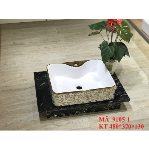 LAVABO CHẬU SỨ ĐẶT BÀN HOA VĂN VÀNG 9105-1