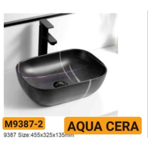 LAVABO CHẬU SỨ VUÔNG-TRÒN ĐEN VÂN TRẮNG - M9387-2