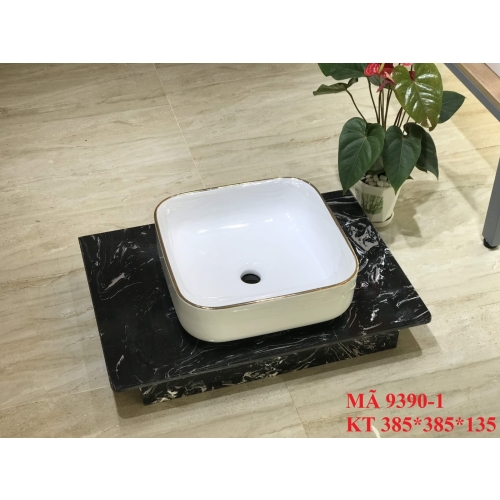 CHẬU LAVABO ĐẶT BÀN VUÔNG TRẮNG 9390-1