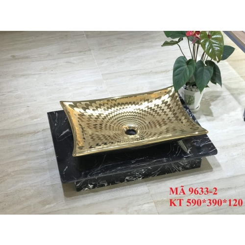 CHẬU LAVABO ĐẶT BÀN HOA VĂN VÀNG-ĐEN - 9633-2