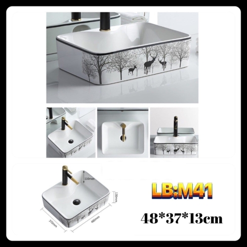 LAVABO CHẬU SỨ HOẠ TIẾT ĐEN - M41