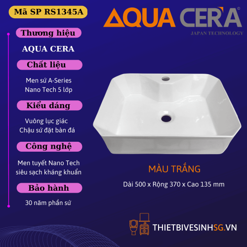LAVABO CHẬU ĐẶT BÀN - VUÔNG TRẮNG - RS1345A