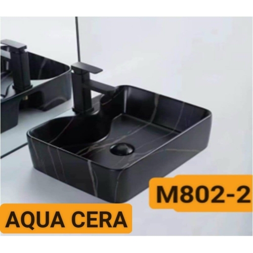 LAVABO CHẬU SỨ VUÔNG ĐEN - VÂN TRẮNG - M802-2