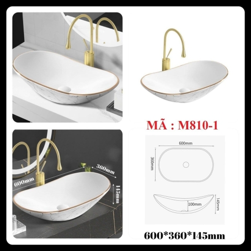 Lavabo thuyền - Vân Trắng viền vàng Mã SP M810-1