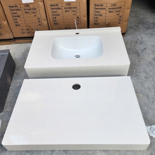 Bộ Bàn Đá Lavabo Âm Tràn Viền Bàn Đôi Kèm Gương Led Màu Trắng Nhám