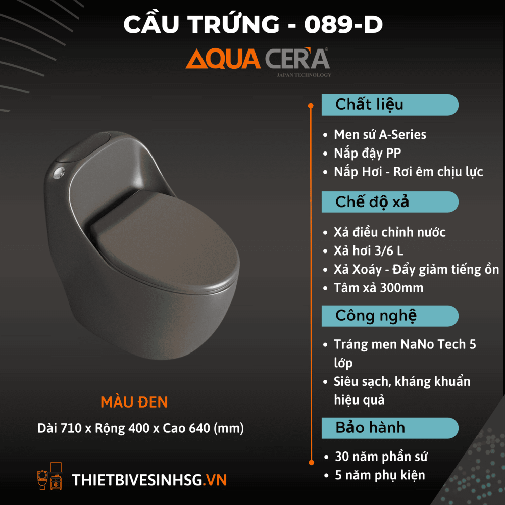 CẦU TRỨNG LIỀN KHỐI AQUA CERA MÀU ĐEN Mã SP 089-D