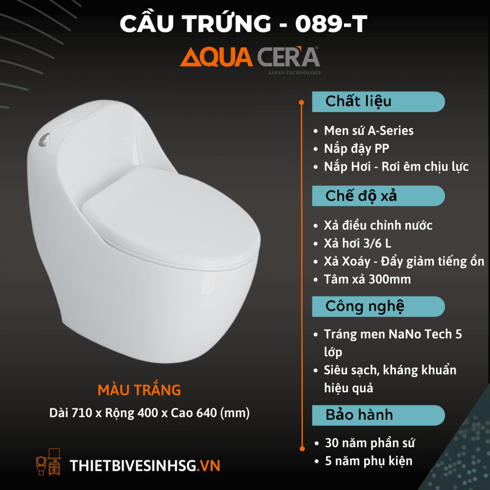 CẦU TRỨNG LIỀN KHỐI AQUA CERA MÀU TRẮNG Mã SP 089-T