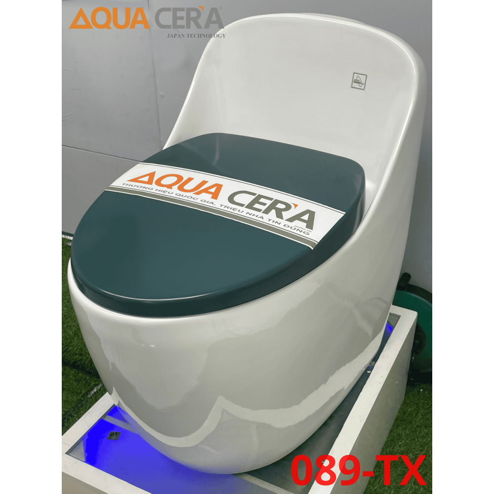 CẦU TRỨNG LIỀN KHỐI AQUA CERA TRẮNG NẮP XANH Mã SP 089-TX