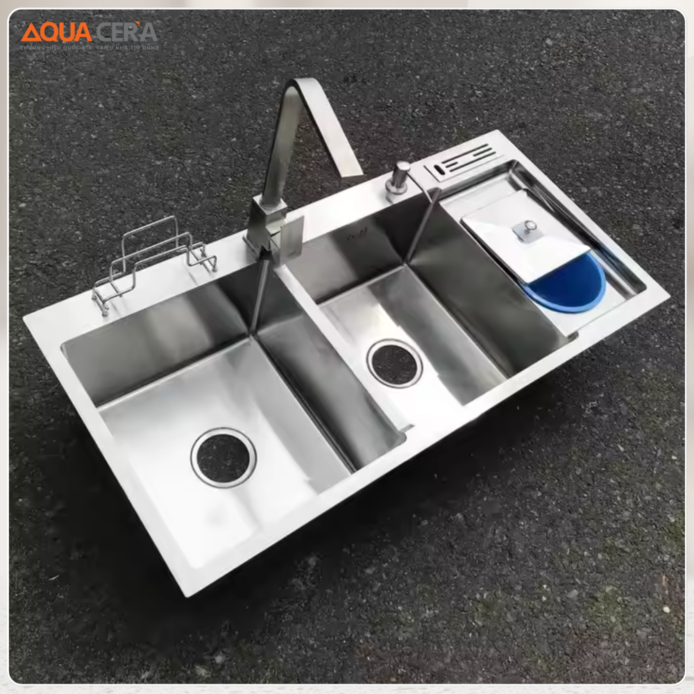 Chậu Rửa Chén Vắt Dao Hộc Rác INOX 304 AQUACERA – 10048B