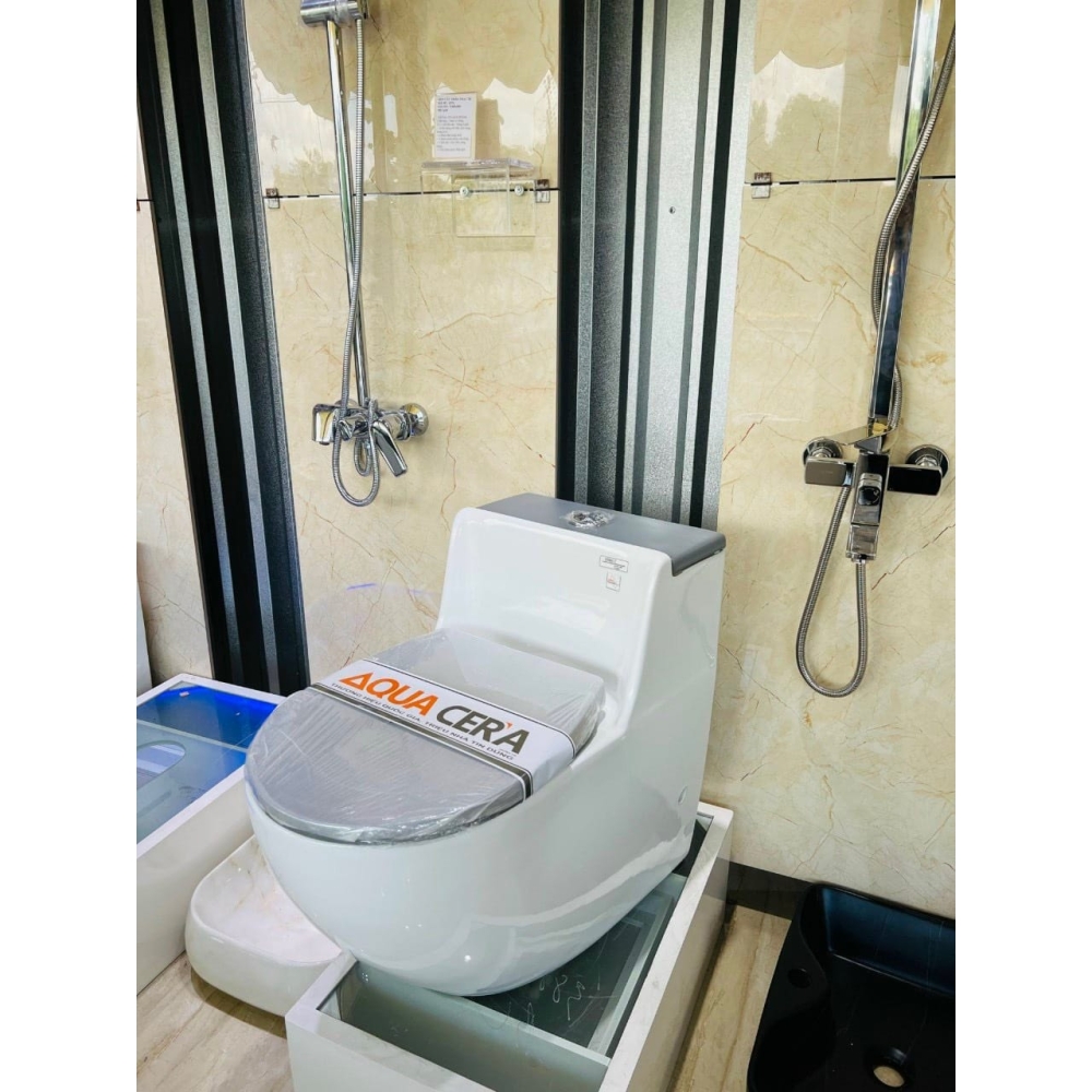 BỒN CẦU LIỀN KHỐI TRẮNG - NẮP XÁM 2063-2