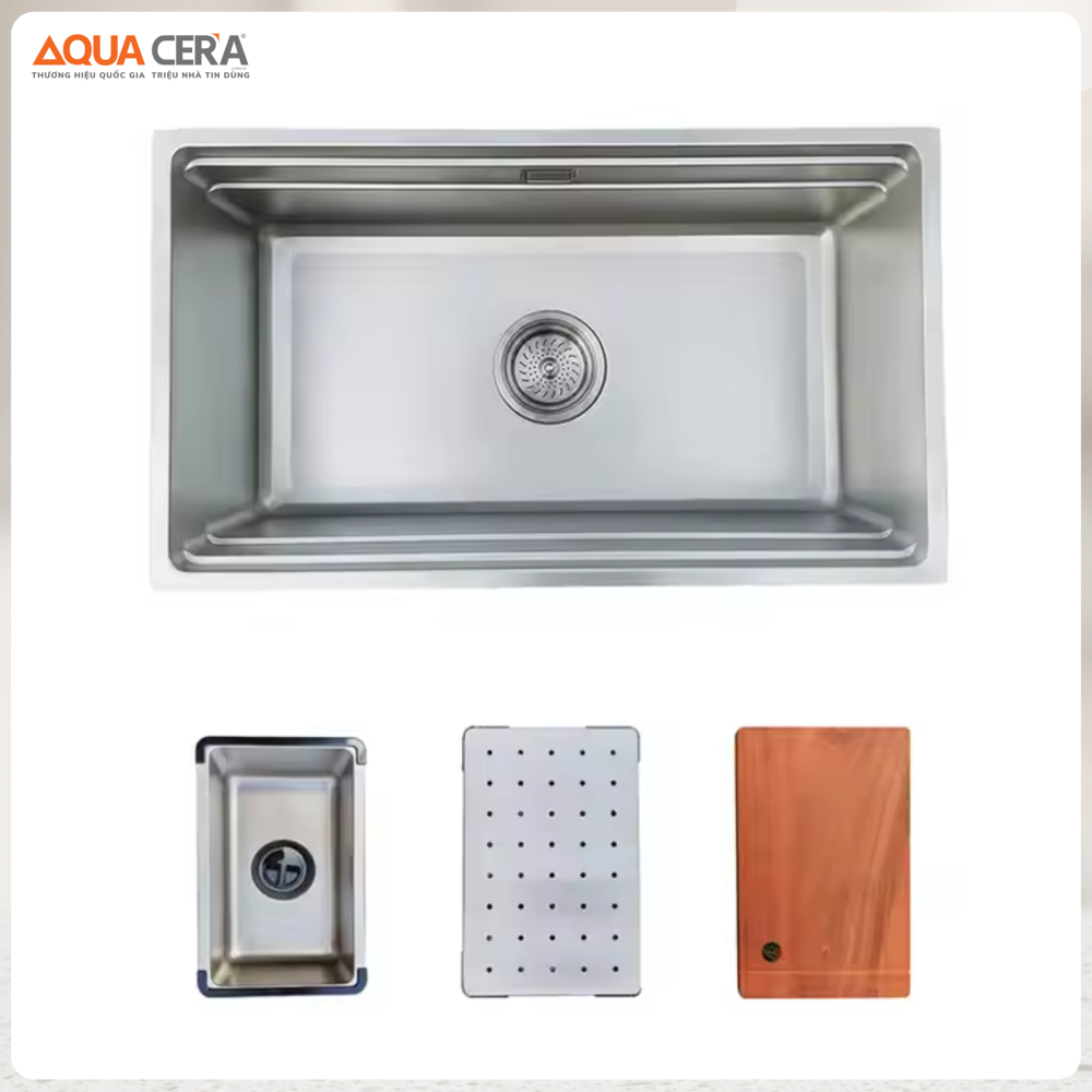 Chậu Rửa Chén 1 Hộc INOX 304 Âm Bàn Dày 3mm AQUACERA-7843 C