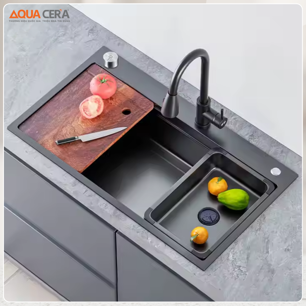 Chậu Rửa Chén Đơn Inox Phủ Nano Đen AQUACERA-7846AE