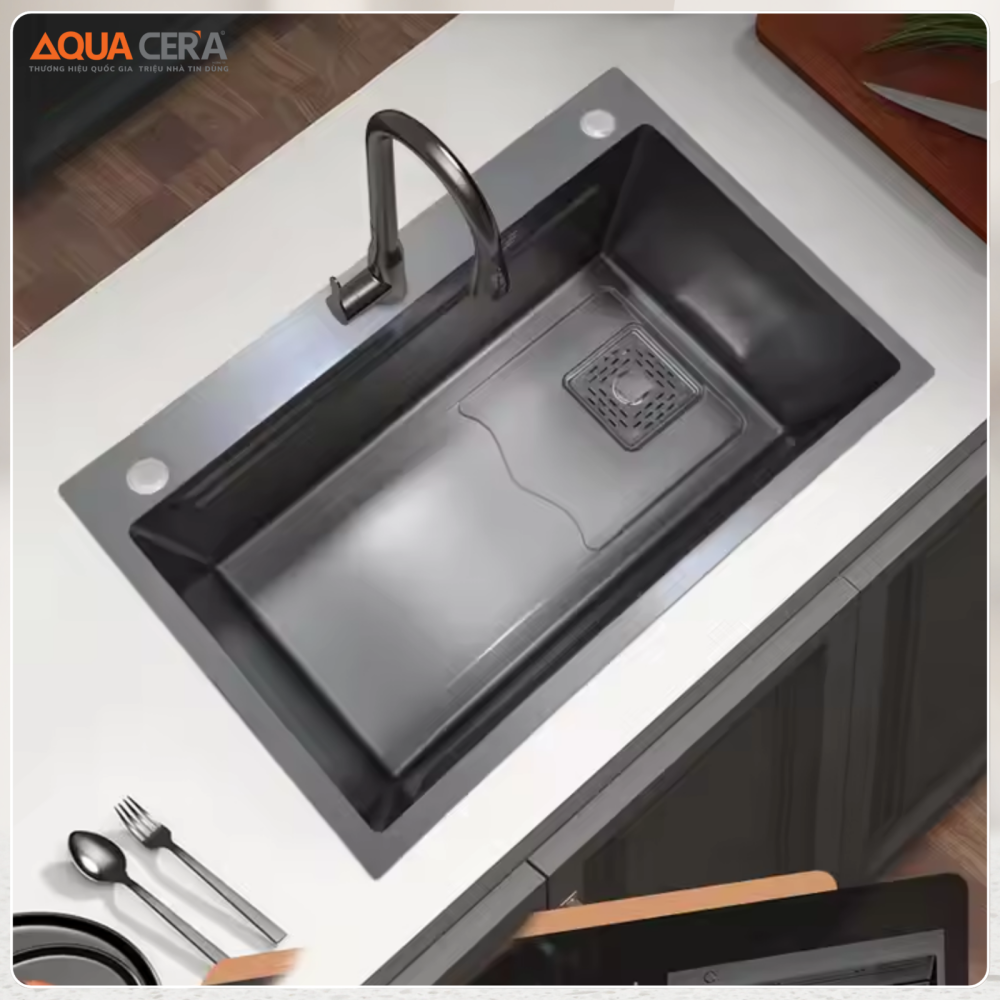 Chậu Rửa Chén Đơn Inox Phủ Nano Đen AQUACERA-7846AE