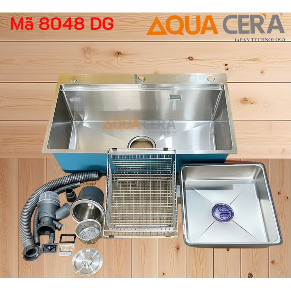 CHẬU RỬA CHÉN 1 HỘC HẠ BẬC + VÒI INOX NÓNG LẠNH 80 x 48 cm