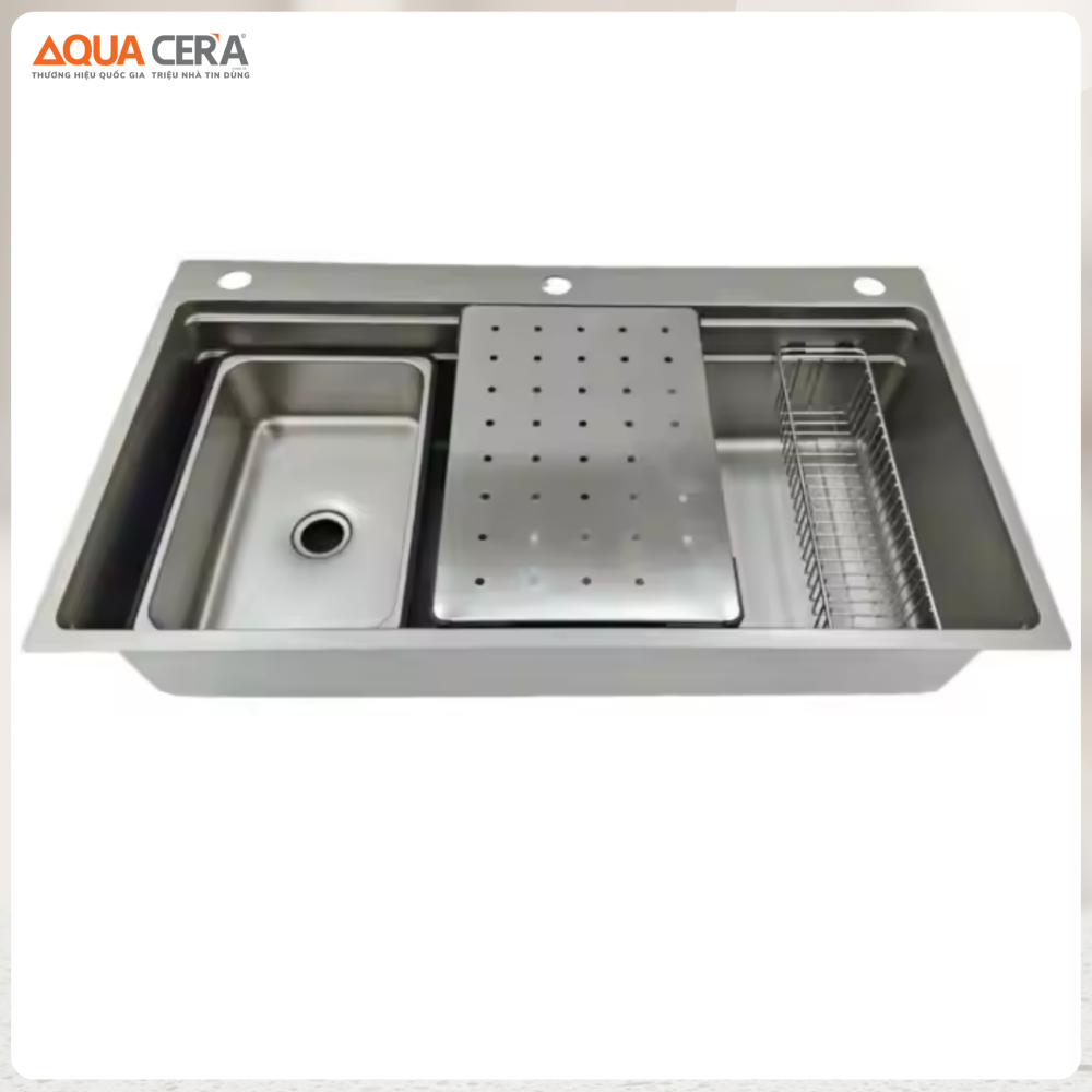 Chậu Rửa Chén 1 Hộc Inox 304 Dày 3.5mm AQUACERA-10050DG