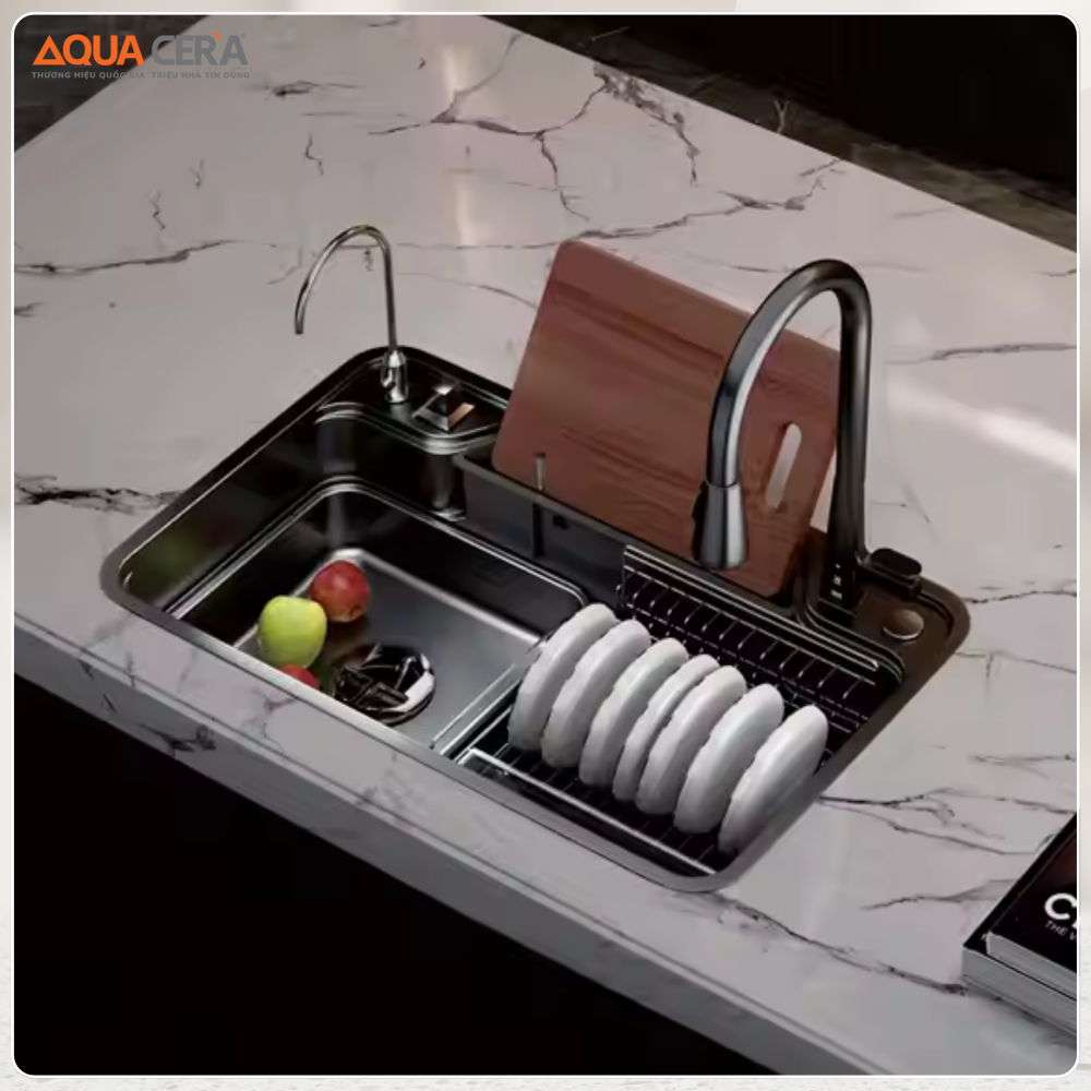 Châu Rửa Chén Inox Phủ Nano Đen AQUACERA-8050HQE