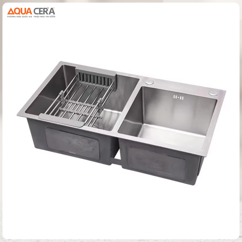 Chậu Rửa Chén Hai Hố Lệch INOX 304 AQUACERA – 8245L