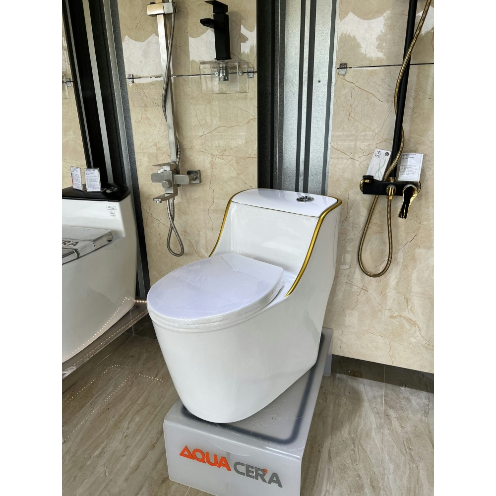 BỒN CẦU LIỀN KHỐI TRẮNG - VIỀN VÀNG - CM04