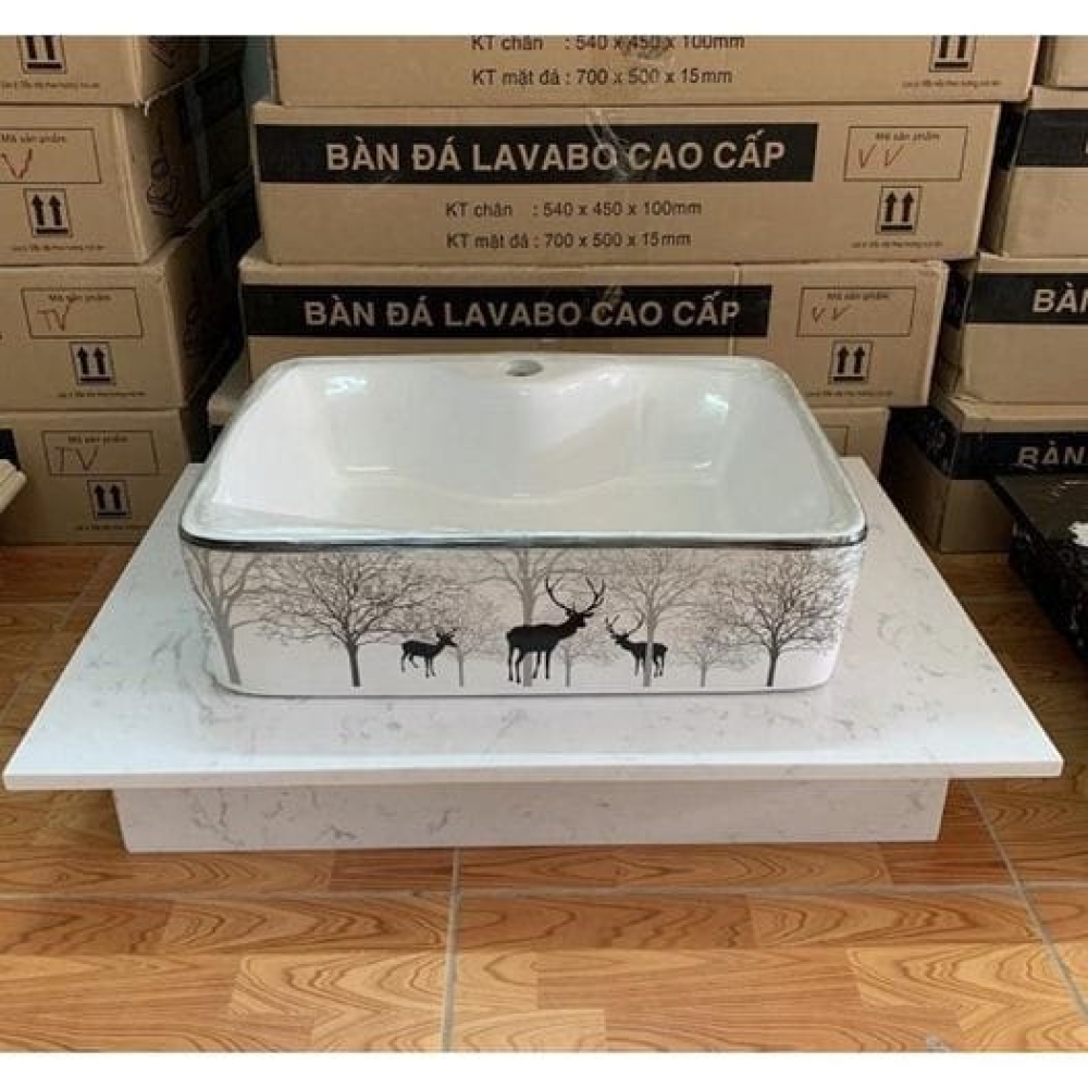 LAVABO CHẬU SỨ HOẠ TIẾT ĐEN - M41