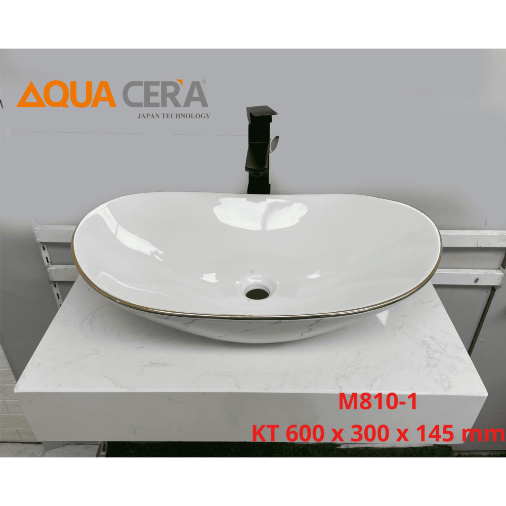 Lavabo thuyền - Vân Trắng viền vàng Mã SP M810-1