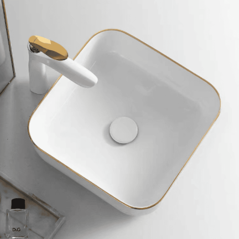 CHẬU LAVABO ĐẶT BÀN VUÔNG TRẮNG 9390-1