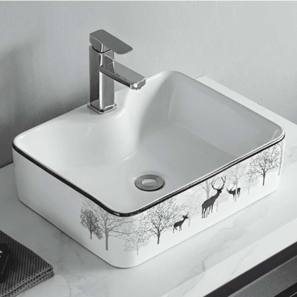 LAVABO CHẬU SỨ HOẠ TIẾT ĐEN - M41