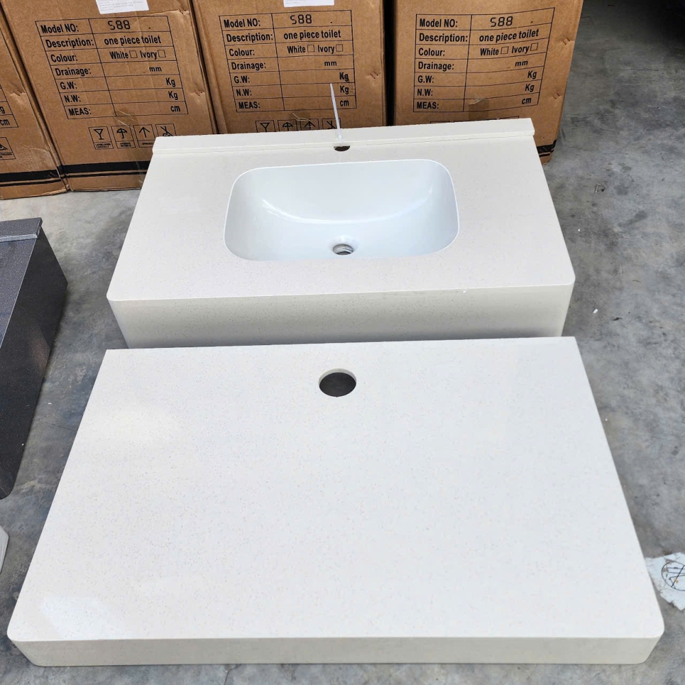 Bộ Bàn Đá Lavabo Âm Tràn Viền Bàn Đôi Kèm Gương Led Màu Trắng Nhám