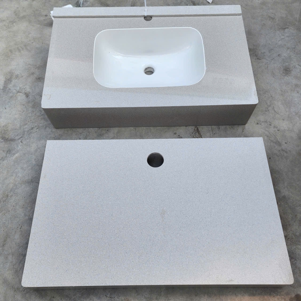 Bộ Bàn Đá Lavabo Âm Tràn Viền Bàn Đôi Kèm Gương Led Màu Trắng Nhám