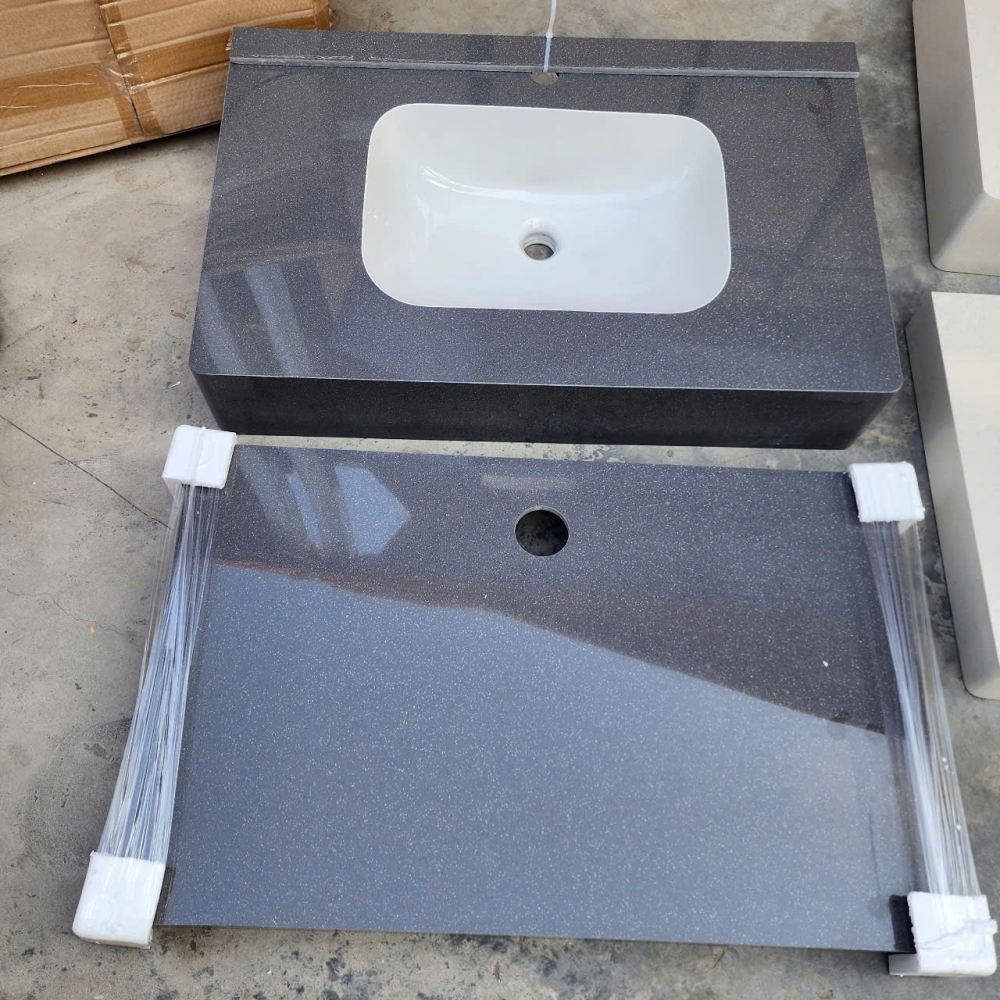 Bộ Bàn Đá Lavabo Âm Tràn Viền Bàn Đôi Kèm Gương Led Màu Trắng Nhám